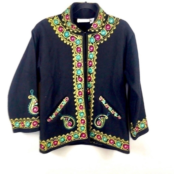 Vintage Passports Boho Wool Embroidered Coat Size M - Picture 4 of 14